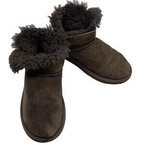 Ugg Mini Bailey Button Ankle Boots Booties Chocolate Brown SZ 4